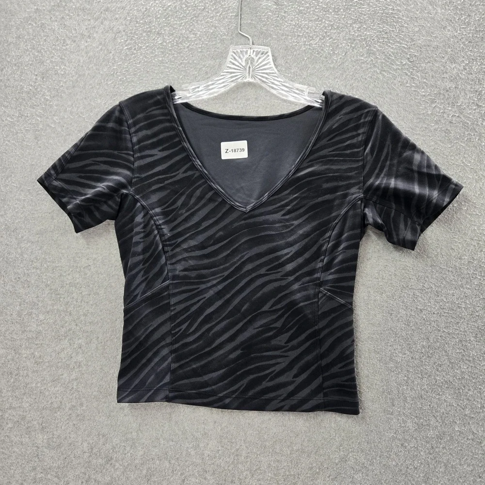 Lululemon Women Shirt 2 Black Nulu Zebra Print Activewear V-Neck Pullover‎ Tee